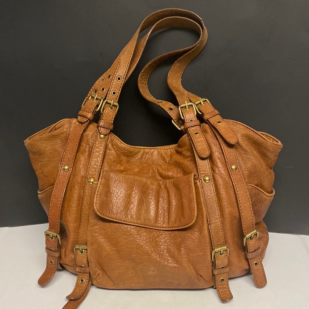 KOOBA Brown Leather Large Shoulder Bag Snap Purse